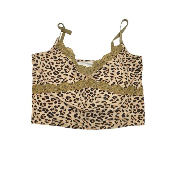 Leopard Print Cropped Camisole Womens Size S Babydoll Y2K 90s Lace‎ Coquette - Picture 2 of 7